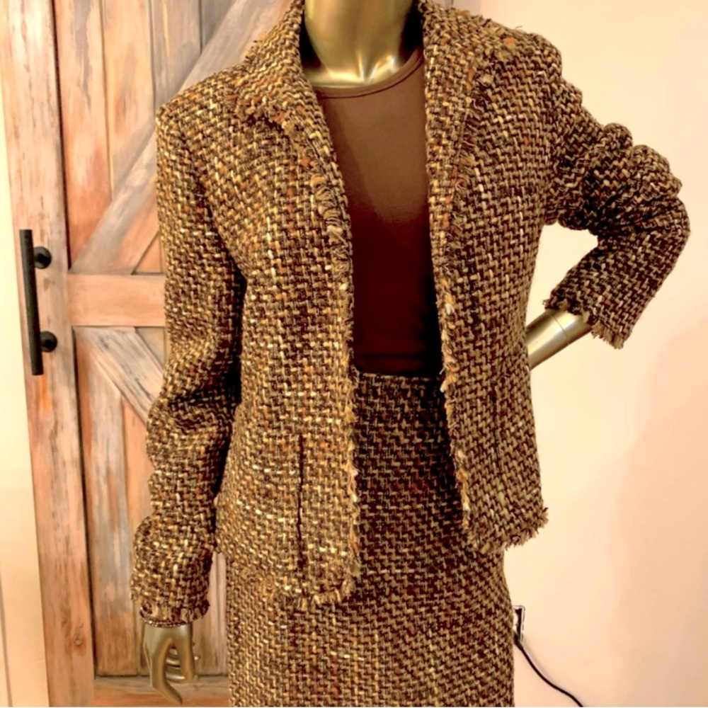 Suit Tweed Fringe John Paul Richard  (Size 6 Skirt, Jacket Size 10)